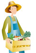 agriculteur et caisse de légumes
