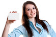 young business woman with business card