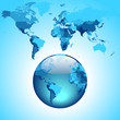 Globe on blue World map Globe on blue World map