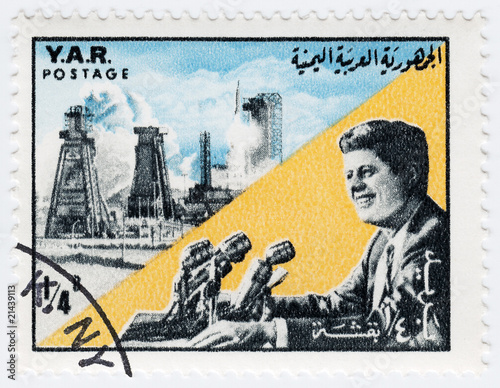 Photo: Stamp printed in YAR shows John F Kennedy Stamp printed in YAR shows John F Kennedy