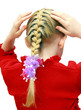 School age blonde girl make up her hairdress School age blonde girl make up her hairdress