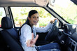 Photo: new car: teenage girl showing victory sign new car: teenage girl showing victory sign