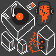 man with several equipment of music, icons