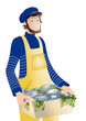 Marin-pecheur et caisse de poissons