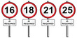 Set of age restriction signs mounted on post