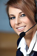 Beautiful representative smiling call center woman with headset. Beautiful representative smiling call center woman with headset.