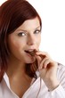 beautiful young woman with a bar of chocolate (cutout)