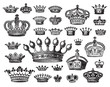 Vector: set of antique crown engravigs (vector) set of antique crown engravigs (vector)