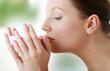 Photo: Woman with clean face drinking grean tea Woman with clean face drinking grean tea
