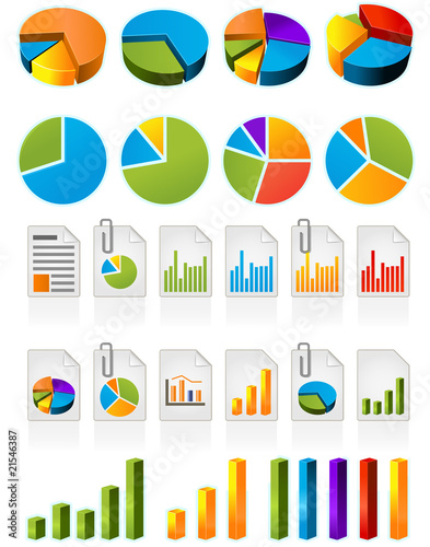 Three-dimensional pie charts and file icons