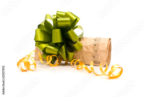 Photo: notes with a bow on a white background notes with a bow on a white background