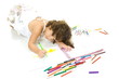 Pre school child drawing over white background