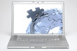 laptop on white background with a globe on screen