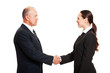 serious man greeting the young woman serious man greeting the young woman