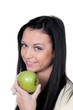 Woman with apple, fruit and vitamins in diet