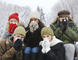 Photo: Group of friends with colds outside in winter Group of friends with colds outside in winter