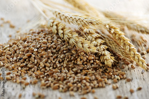 Photo: Whole grain wheat kernels closeup Whole grain wheat kernels closeup