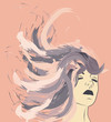 Woman's face with long abstract painted hair Woman's face with long abstract painted hair