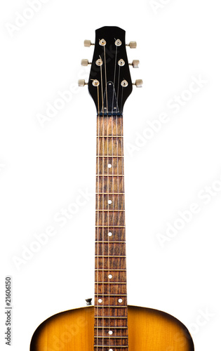 Photo: acoustic guitar fretboard isolated on white acoustic guitar fretboard isolated on white