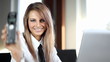 Contact us presents a beautiful young woman smiling Contact us presents a beautiful young woman smiling