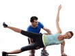 couple Abdominals workout posture on white background