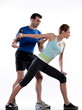 couple doing workout Lunges.Triceps Extension
