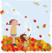 The girl and a leaf fall