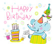 Happy Birthday, greetings from elephant and a parrot