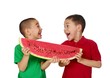 Children and watermelon, isolated on white