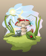 Magic scene with troll playing the flute, vector Magic scene with troll playing the flute, vector