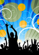 Happy people having fun in a colored background