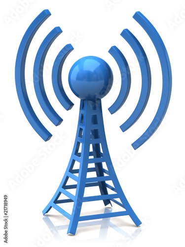 Illustration: wireless tower with radio waves wireless tower with radio waves