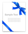 Greeting card or the certificate, blue tape and bow.