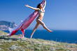 woman with material and nature