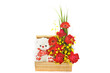 Flower gift box with red roses Gerberas and white teddy bear