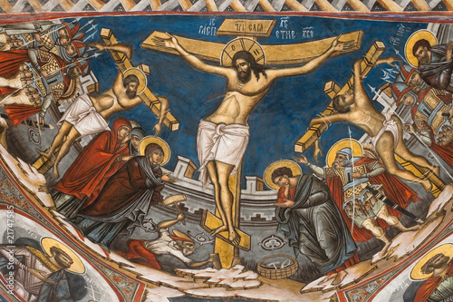 Photo: Crucifixion of Jesus. Icon from Modovita monastery Crucifixion of Jesus. Icon from Modovita monastery