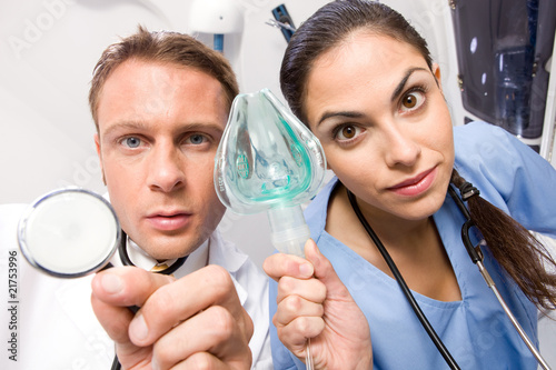 Photo: Putting an oxygen mask Putting an oxygen mask