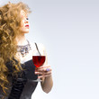 Beautiful woman with glass red wine
