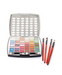 Big eye shadow kit, rouge and brushes on white background Big eye shadow kit, rouge and brushes on white background