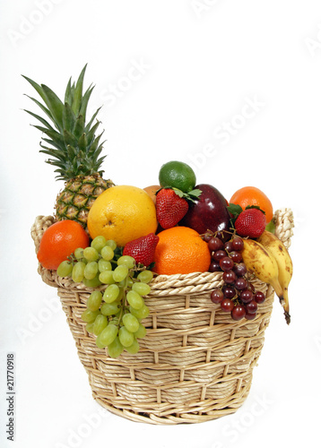 Photo: fruit basket on white background fruit basket on white background