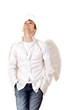 Handsome male angel. Isolated on white background.