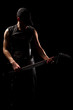 man playing on guitar
