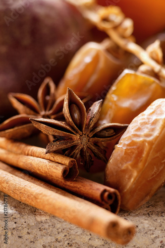 Photo: Still life with dates, star anise and cinnamon sticks Still life with dates, star anise and cinnamon sticks