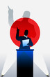 Japan flag with political speaker behind a podium