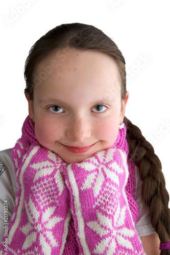 Photo: Girl with a handmade scarf and gloves Girl with a handmade scarf and gloves