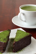 Chocolate cake with green tea powder and green tea Chocolate cake with green tea powder and green tea