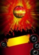 Party Flyer mit Disco Kugel rot-gelb