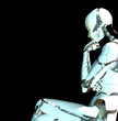 white robot thinking over black background