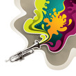 Designed psychedelic banner with trumpet