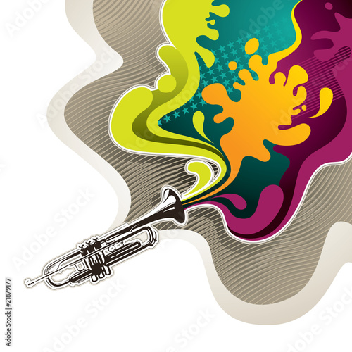 Vector: Designed psychedelic banner with trumpet Designed psychedelic banner with trumpet